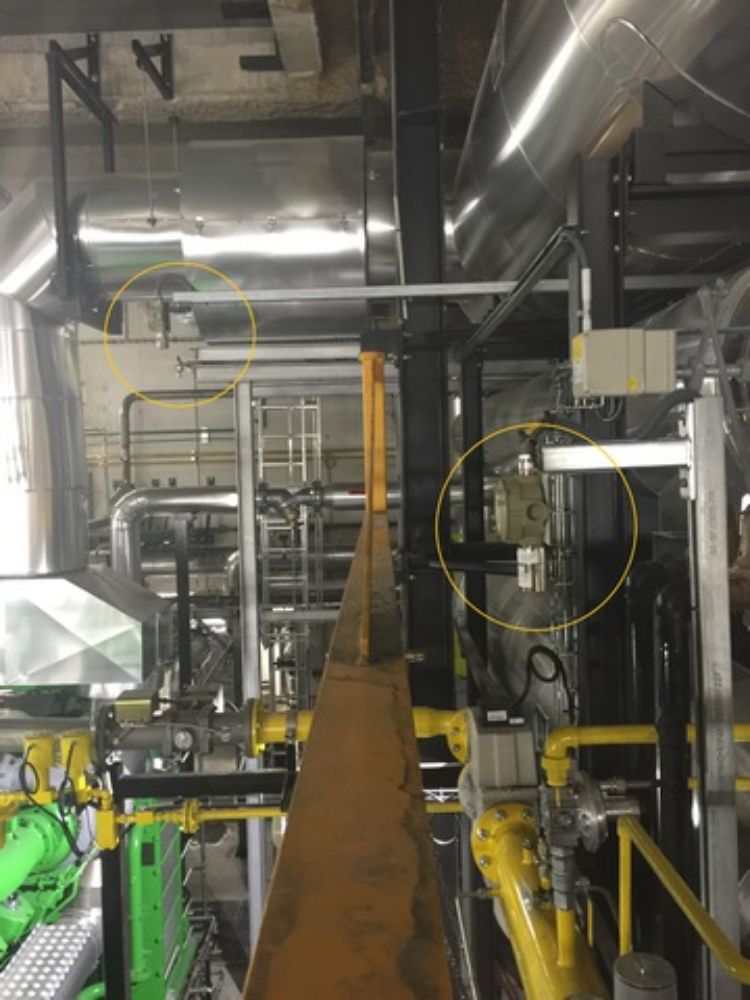 DETECTION GAZ METHANE (CH4) DANS UNE COGENERATION on y retrouve une installation comprenant une centrale CE 408 et des sondes SE 183KM (détection méthane ATEX) avec sirène grande puissance ANTIDEFLAGRANTE et un flash au xénon ANTIDEFLAGRANT