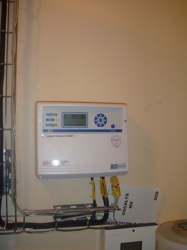 DETECTION MONOXYDE DE CARBONE DANS UN ERP INSTALLATION REALISEE PAR GLSI AVEC DU MATERIEL DE MARQUE TECNOCONTROL CENTRALE CE408P / SONDES ELECTROCHIMIQUES TS 220 EC-S PROTEGEES PAR GRILLES / SIRENE FLASH SE 301 A EGALEMENT PROTEGEE