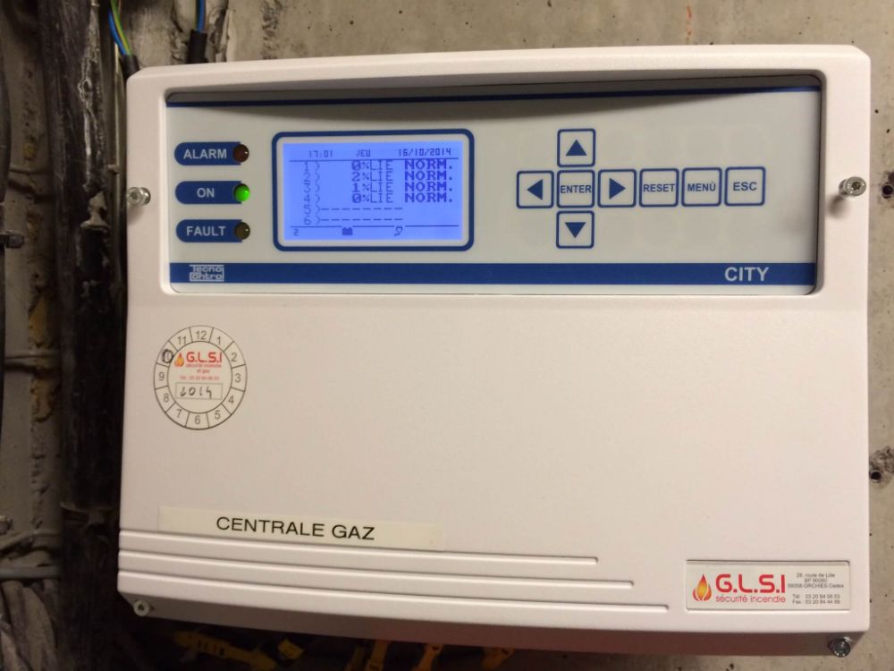 DETECTION GAZ CHAUFFERIE BATIMENT ADMINISTRATIF REGION LILLE INSTALLATION REALISEE PAR GLSI AVEC DU MATERIEL DE MARQUE TECNOCONTROL CENTRALE CITY CE408 / CAPTEUR ATEX SE 183 KM