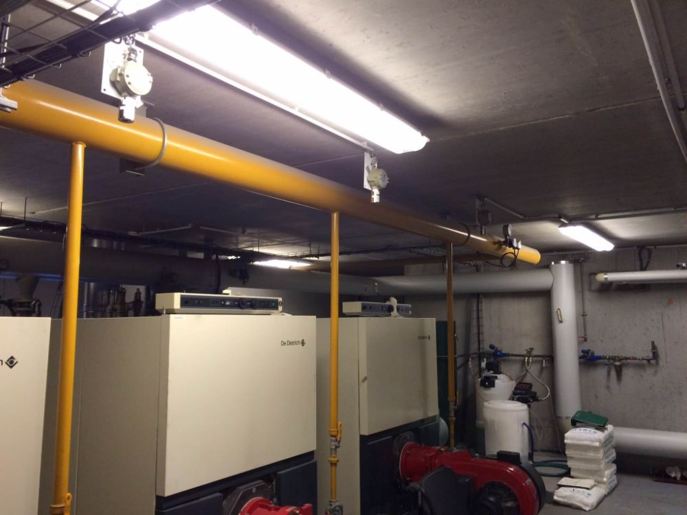 DETECTION GAZ CHAUFFERIE BATIMENT ADMINISTRATIF REGION LILLE INSTALLATION REALISEE PAR GLSI AVEC DU MATERIEL DE MARQUE TECNOCONTROL CENTRALE CITY CE408 / CAPTEUR ATEX SE 183 KM