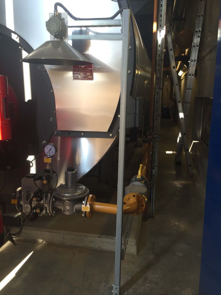 DETECTION GAZ ATEX DANS LA CHAUFFERIE D'UN SITE INDUSTRIEL REGION ISBERGHE INSTALLATION REALISEE PAR GLSI AVEC DU MATERIEL DE MARQUE TECNOCONTROL : CENTRALE CITY CE 408P AVEC ALIMENTATION DE SECOURS POSEES EN EXTERIEUR DANS UN COFFRET ETANCHE EQUIPE D'UNE SONDE THERMOSTATIQUE / CAPTEUR SE 183KM AVEC CONES CONCENTRATEUR TR 532 PERMETTANT UNE MEILLEURE RECUPERATION DES FUITES