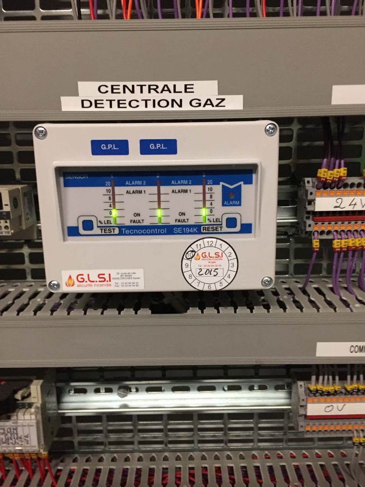 DETECTION GAZ ATEX GPL DANS UN SECHOIR INSTALLATION REALISEE PAR GLSI AVEC MATERIEL DE MARQUE TECNOCONTROL CENTRALE SE194K / SONDES SE 183KG (GPL : C3H8 + C4H10) / SIRENE FLASH SE 301A POSEE EN EXTERIEUR DANS UN COFFRET ETANCHE
